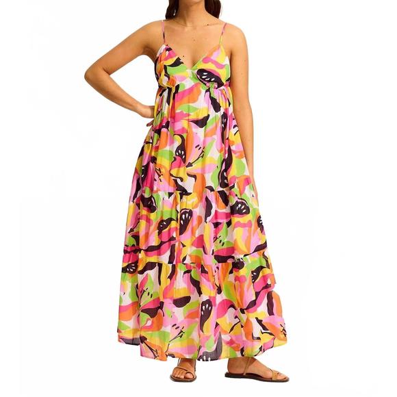 NEW SEAFOLLY tiered print midi dress in hot pink - Picture 1 of 4
